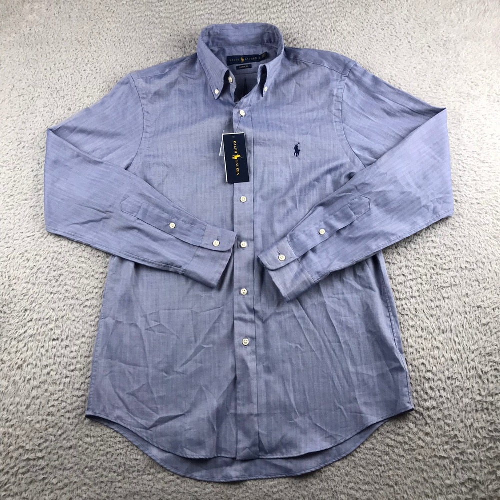 Ralph Lauren Button Down Shirt Mens S Blue Herringbone Classic Fit NEW NWT
